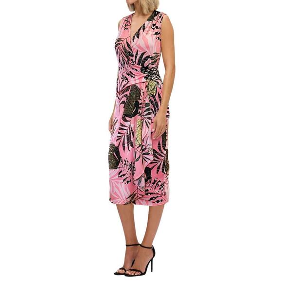 New RACHEL ROY Sleeveless Surplice V-Neck Floral Print Drape Midi Dress